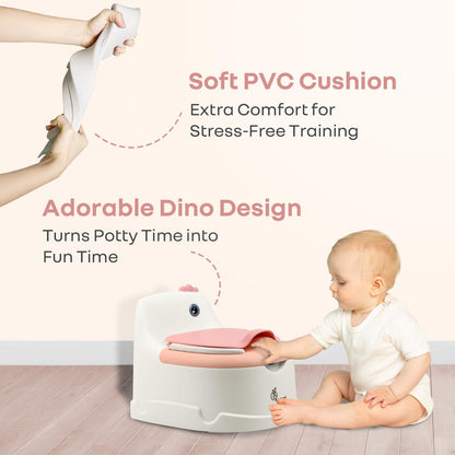 Tiny Tots Dino BPA-Free Potty Training Toilet Seat For Baby With Cushion - White Pink