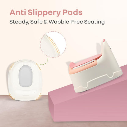 Tiny Tots Dino BPA-Free Potty Training Toilet Seat For Baby With Cushion - White Pink