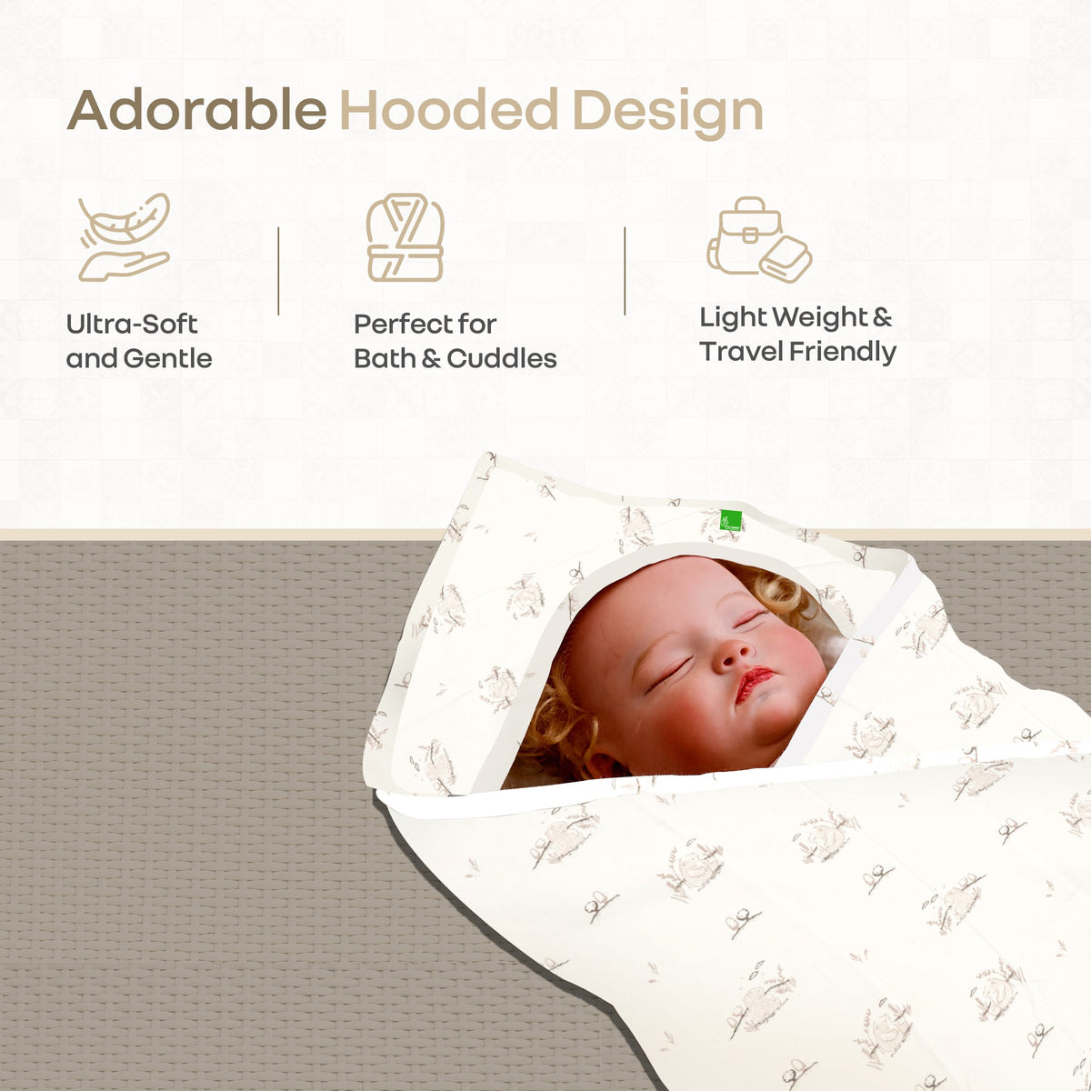 Softkins Baby Hooded Knit Towel with 100% Natural Cotton, Soft & Quick Dry - White Teddy