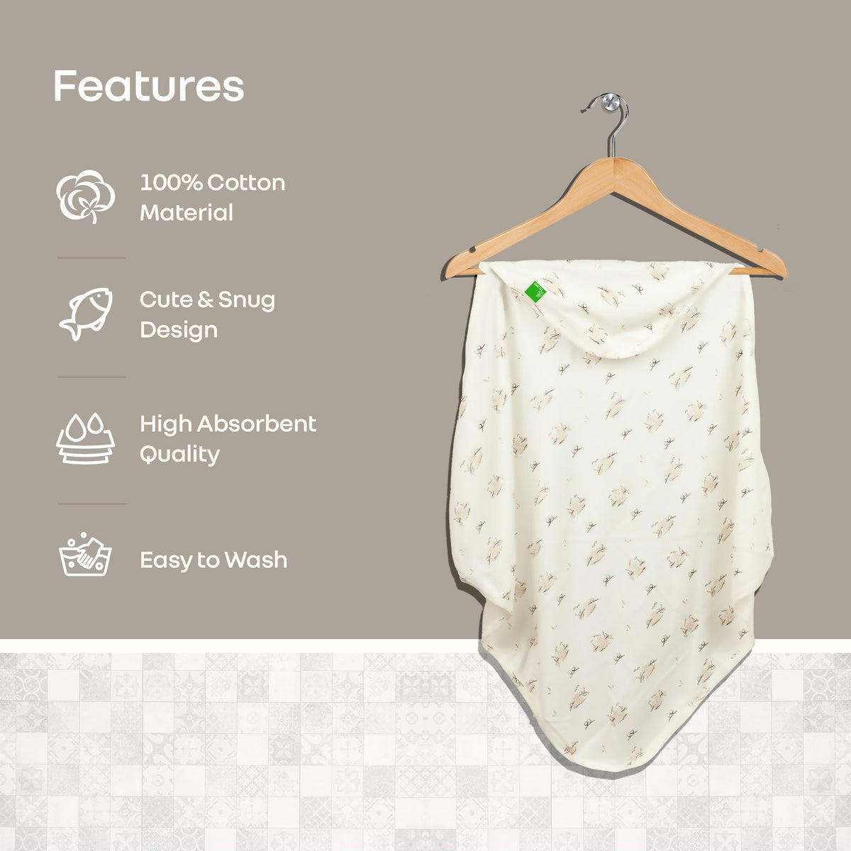 Softkins Baby Hooded Knit Towel with 100% Natural Cotton, Soft & Quick Dry - White Teddy
