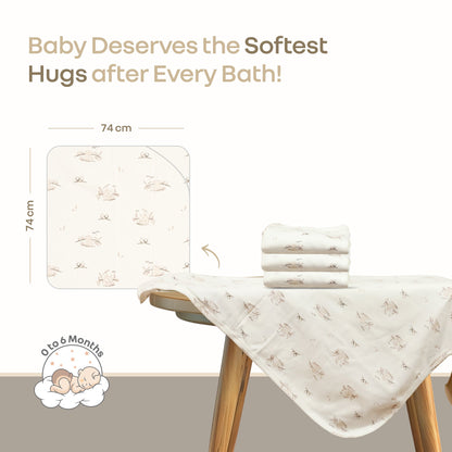 Softkins Baby Hooded Knit Towel with 100% Natural Cotton, Soft & Quick Dry - White Teddy