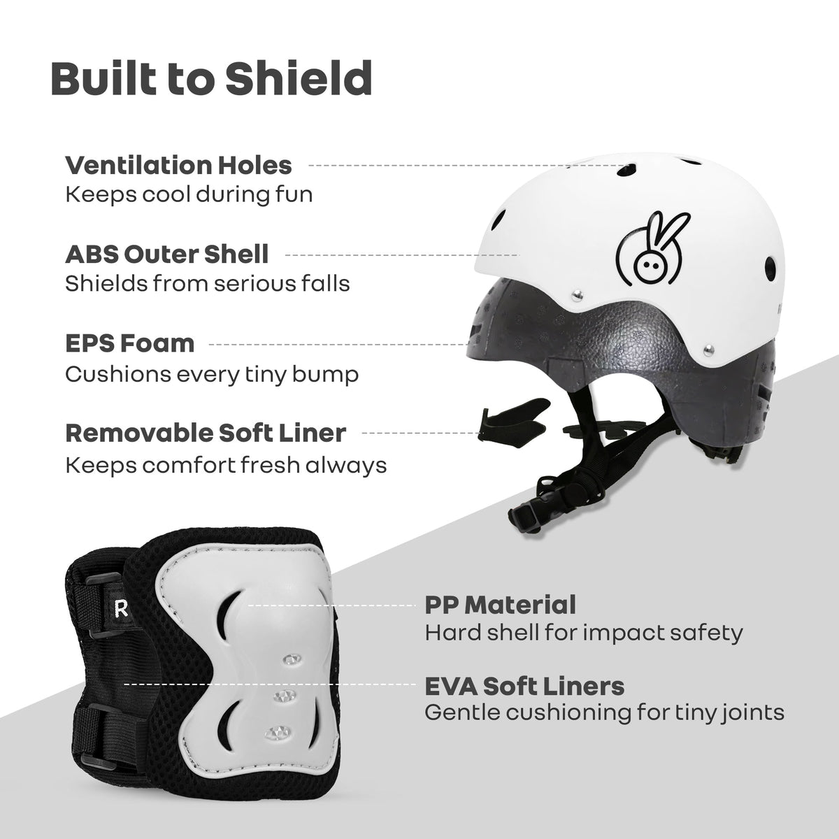 Safe Play Set Kids Helmet, Premium Kids Sports Safety Kit with Helmet & Protective Pads - White