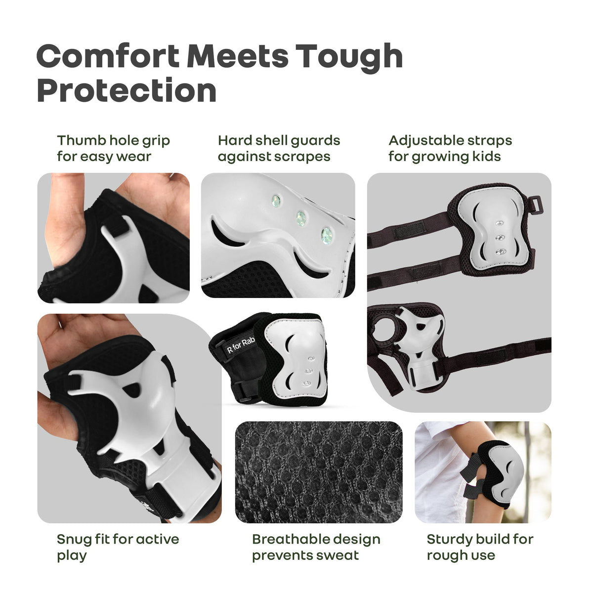 Safe Play Set Kids Helmet, Premium Kids Sports Safety Kit with Helmet & Protective Pads - White