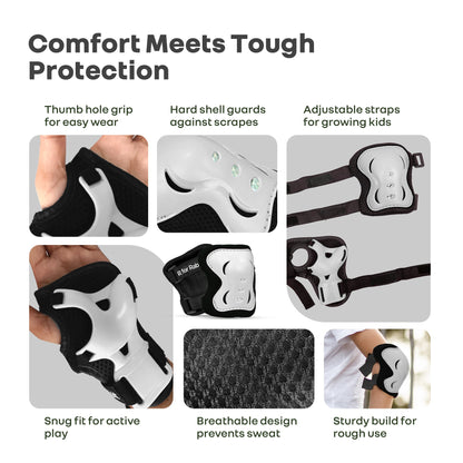 Safe Play Set Kids Helmet, Premium Kids Sports Safety Kit with Helmet & Protective Pads - White