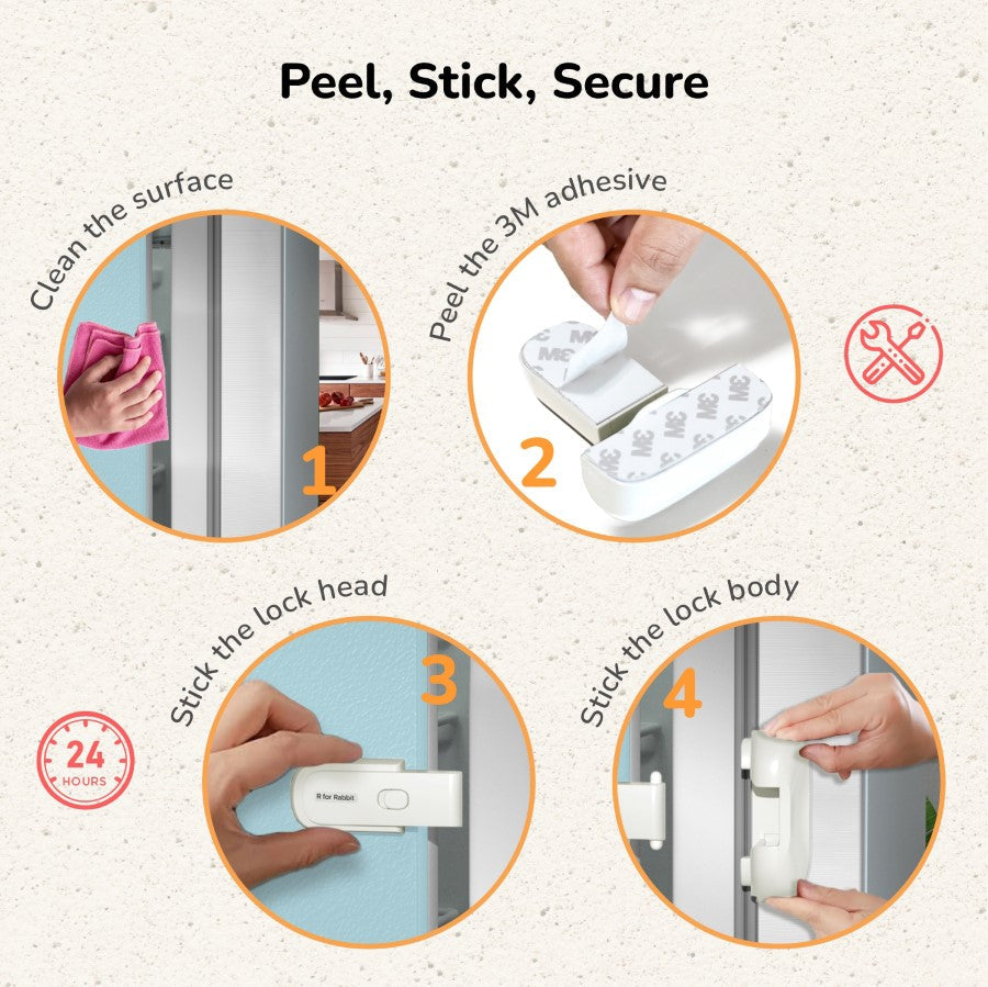 Protector Plus Fridge Locker Baby Safety Fridge Lock with 3M Adhesive - White