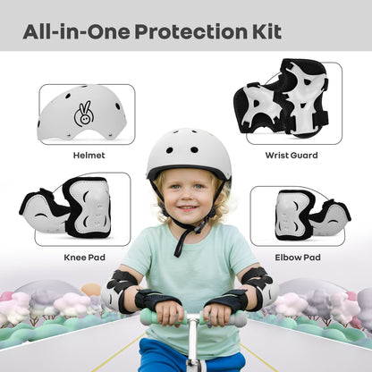 Safe Play Set Kids Helmet, Premium Kids Sports Safety Kit with Helmet & Protective Pads - White