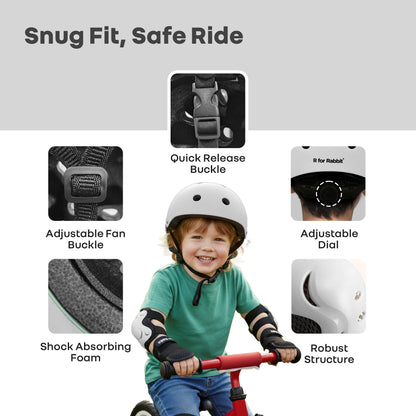 Safe Play Set Kids Helmet, Premium Kids Sports Safety Kit with Helmet & Protective Pads - White