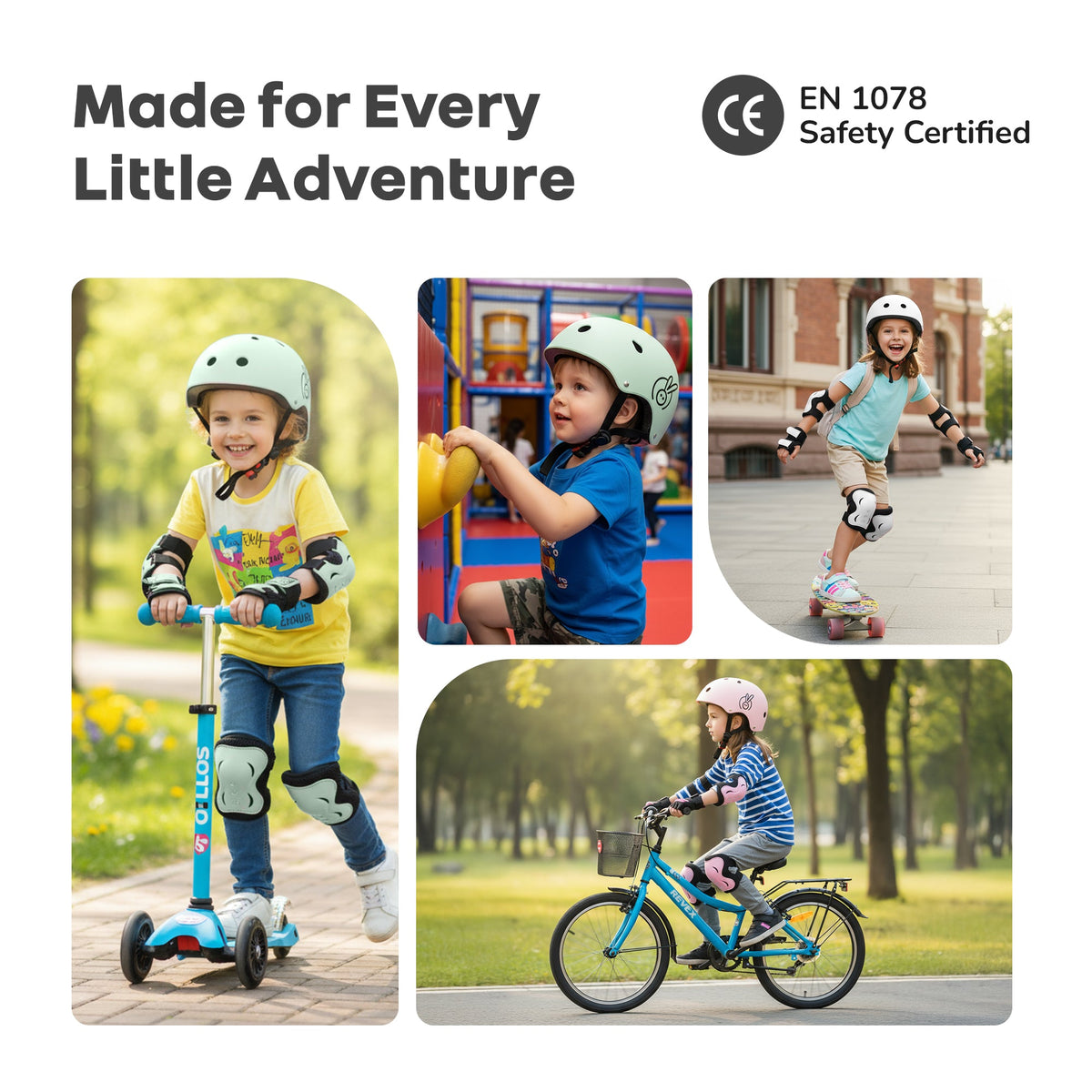 Safe Play Set Kids Helmet, Premium Kids Sports Safety Kit with Helmet & Protective Pads - White