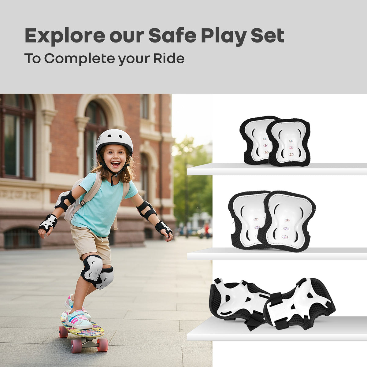 Safe Play Best Kids Safety Helmet - Trusted EN1078 Certified Helmet for Kids with Shock-Absorbing EPS Foam 5-13 Years - White