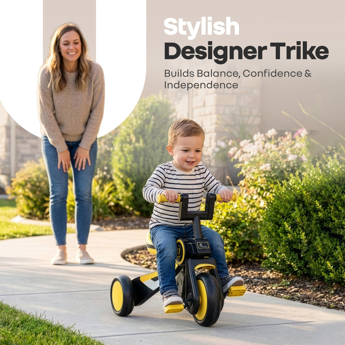 Tiny Toes Y Ace Kids Tricycle for 2–5 Years – BIS Certified Baby Tricycle with Sturdy Frame, Anti-Slip Handlebars, Wide Comfortable Seat & Smooth Wheels for Safe & Fun Riding (Upto 25 kg) - Yellow Black