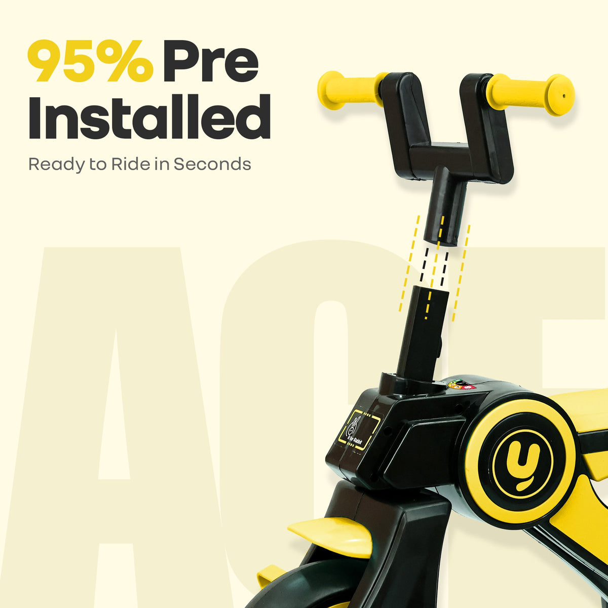 Tiny Toes Y Ace Kids Tricycle for 2–5 Years – BIS Certified Baby Tricycle with Sturdy Frame, Anti-Slip Handlebars, Wide Comfortable Seat & Smooth Wheels for Safe & Fun Riding (Upto 25 kg) - Yellow Black
