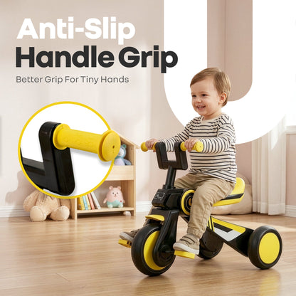 Tiny Toes Y Ace Kids Tricycle for 2–5 Years – BIS Certified Baby Tricycle with Sturdy Frame, Anti-Slip Handlebars, Wide Comfortable Seat & Smooth Wheels for Safe & Fun Riding (Upto 25 kg) - Yellow Black