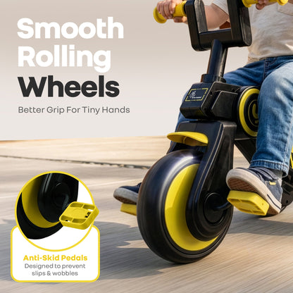 Tiny Toes Y Ace Kids Tricycle for 2–5 Years – BIS Certified Baby Tricycle with Sturdy Frame, Anti-Slip Handlebars, Wide Comfortable Seat & Smooth Wheels for Safe & Fun Riding (Upto 25 kg) - Yellow Black