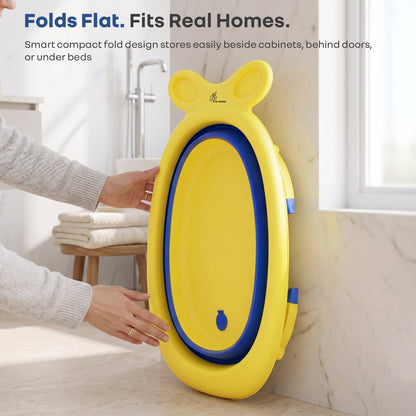 Bubble Double Finzy Baby Bathtub 9-36 Months, Foldable Cocoon Design, Anti-Skid Base & Drain Plug - Yellow Blue