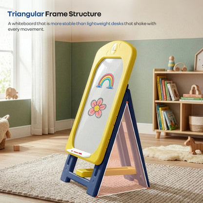 Little Genius Doodle Kids Whiteboard for Drawing & Learning – Foldable BPA Free Board with 7 Height Adjustments, Storage Tray & Stable Frame for Creative Activities (Age 3–7 Years) - Yellow Blue