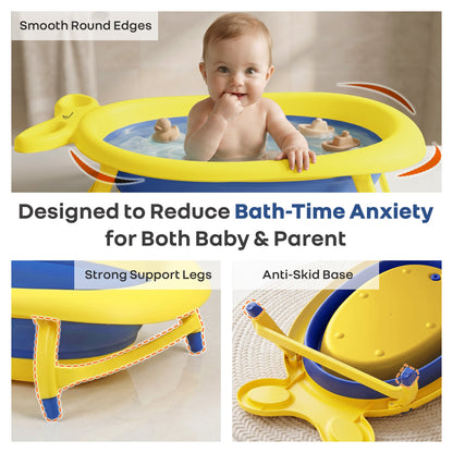 Bubble Double Finzy Baby Bathtub 9-36 Months, Foldable Cocoon Design, Anti-Skid Base & Drain Plug - Yellow Blue