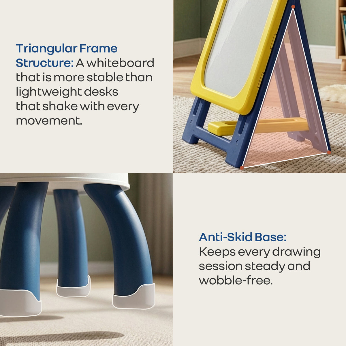 Little Genius Doodle Duo Whiteboard & Chair Set for 3–7 Years, 7-Level Height Adjustable, Foldable Study Table, Upto 40 kg - Yellow Blue