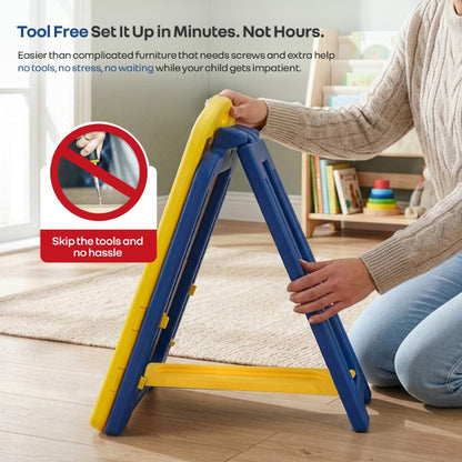 Little Genius Doodle Kids Whiteboard for Drawing & Learning – Foldable BPA Free Board with 7 Height Adjustments, Storage Tray & Stable Frame for Creative Activities (Age 3–7 Years) - Yellow Blue