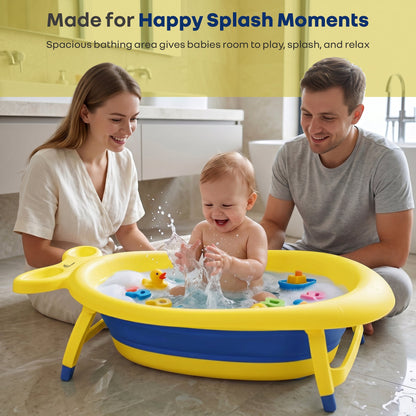 Bubble Double Finzy Baby Bathtub 9-36 Months, Foldable Cocoon Design, Anti-Skid Base & Drain Plug - Yellow Blue