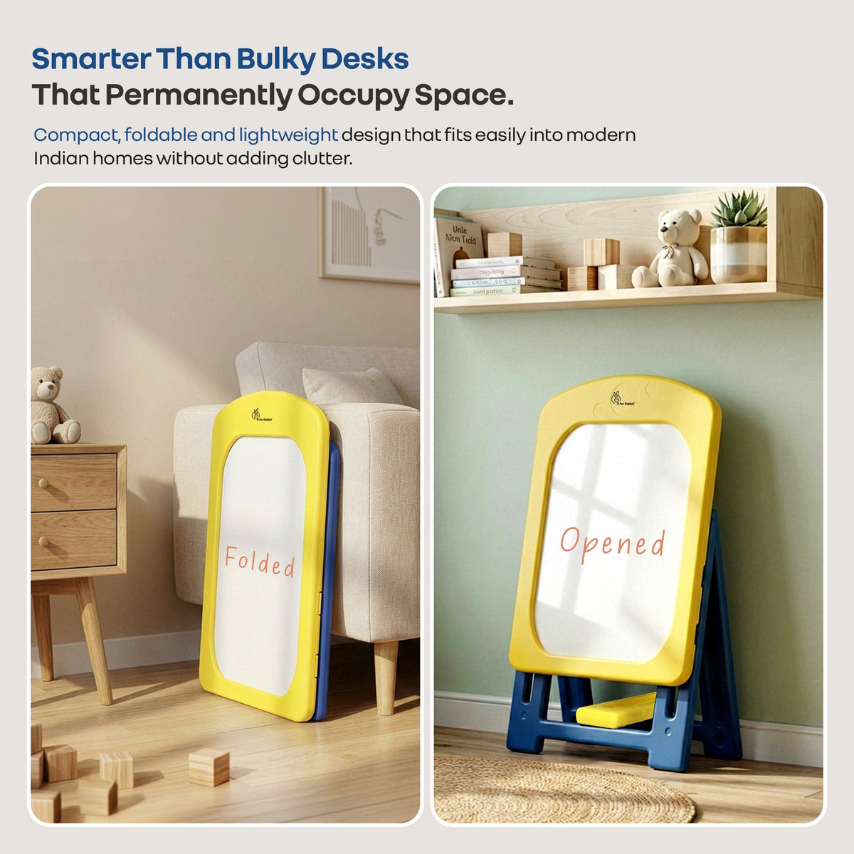 Little Genius Doodle Duo Whiteboard & Chair Set for 3–7 Years, 7-Level Height Adjustable, Foldable Study Table, Upto 40 kg - Yellow Blue