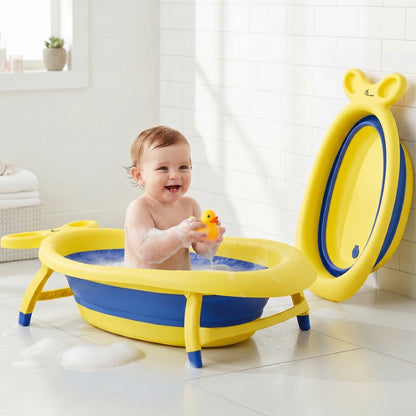 Bubble Double Finzy Baby Bathtub 9-36 Months, Foldable Cocoon Design, Anti-Skid Base & Drain Plug - Yellow Blue