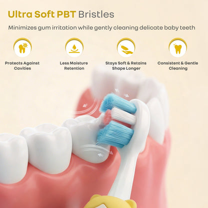 Tiny Smiles Zoobie Kids Toothbrush for 2+ Years, Ultra-Soft PBT Bristles, Self-Standing Animal Design Brush - Yellow Kitty