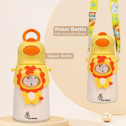 Steebo Zoobie Stainless Steel Sipper Feeding Bottle for Kids 550ml - Yellow Lion
