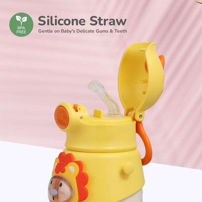 Steebo Zoobie Stainless Steel Sipper Feeding Bottle for Kids 550ml - Yellow Lion