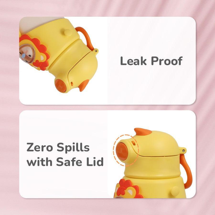 Steebo Zoobie Stainless Steel Sipper Feeding Bottle for Kids 550ml - Yellow Lion