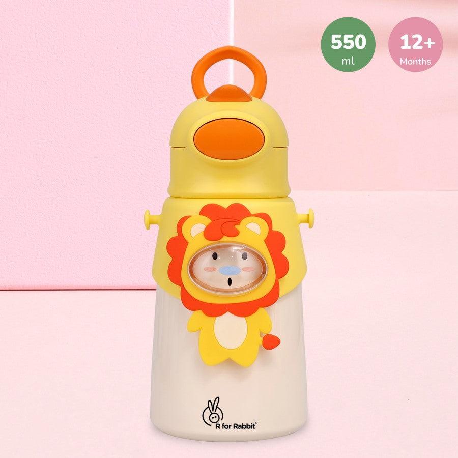 Steebo Zoobie Stainless Steel Sipper Feeding Bottle for Kids 550ml - Yellow Lion