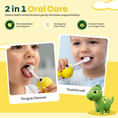 Tiny Smiles Dino Kids Toothbrush, Ultra-Soft Bristles for Gentle Oral Care, BPA-Free, Kids Brush for 2+ Years - Yellow