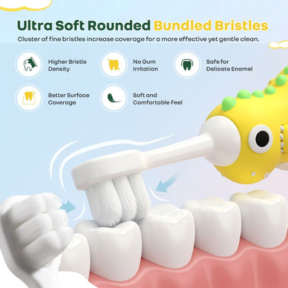 Tiny Smiles Dino Kids Toothbrush, Ultra-Soft Bristles for Gentle Oral Care, BPA-Free, Kids Brush for 2+ Years - Yellow
