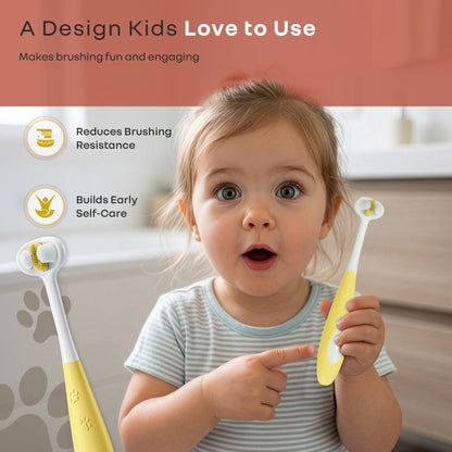 Tiny Smiles Poppins Kids Toothbrush, 3-Sided 360° Cleaning Brush, Ultra-Soft PBT Bristles - Yellow