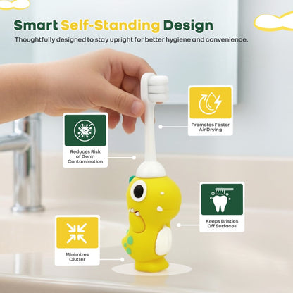 Tiny Smiles Dino Kids Toothbrush, Ultra-Soft Bristles for Gentle Oral Care, BPA-Free, Kids Brush for 2+ Years - Yellow