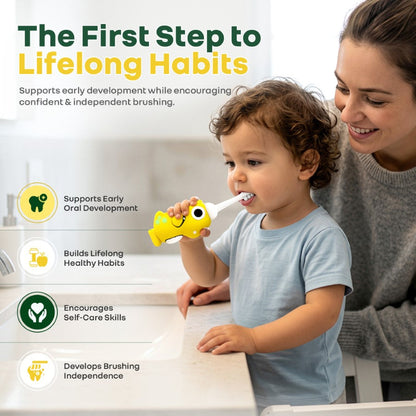 Tiny Smiles Dino Kids Toothbrush, Ultra-Soft Bristles for Gentle Oral Care, BPA-Free, Kids Brush for 2+ Years - Yellow