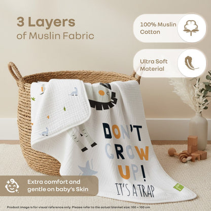 Softkins Muslin Baby Quilt - Breathable Cotton, Lightweight & Multipurpose Baby Blanket - Zebra White