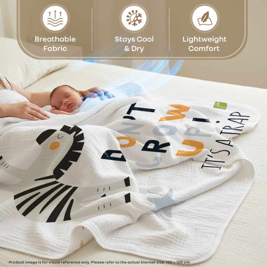 Softkins Muslin Baby Quilt - Breathable Cotton, Lightweight & Multipurpose Baby Blanket - Zebra White