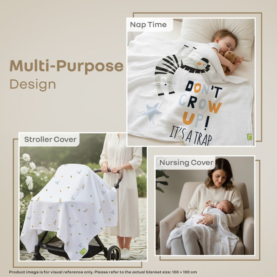 Softkins Muslin Baby Quilt - Breathable Cotton, Lightweight & Multipurpose Baby Blanket - Zebra White