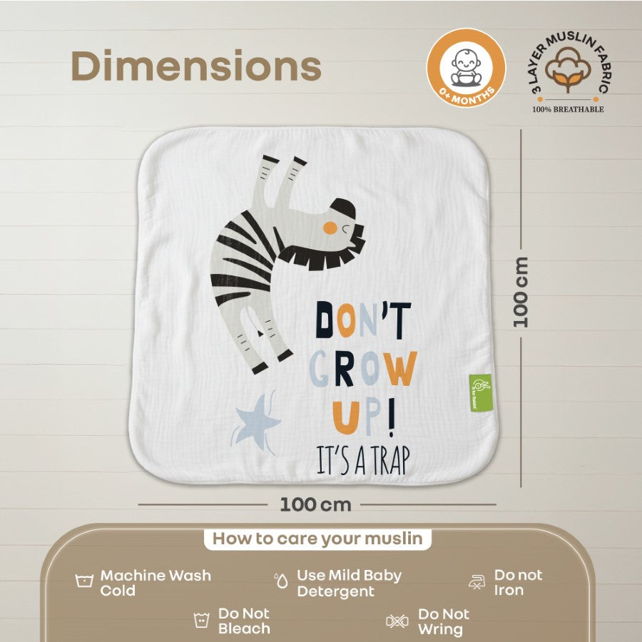 Softkins Muslin Baby Quilt - Breathable Cotton, Lightweight & Multipurpose Baby Blanket - Zebra White