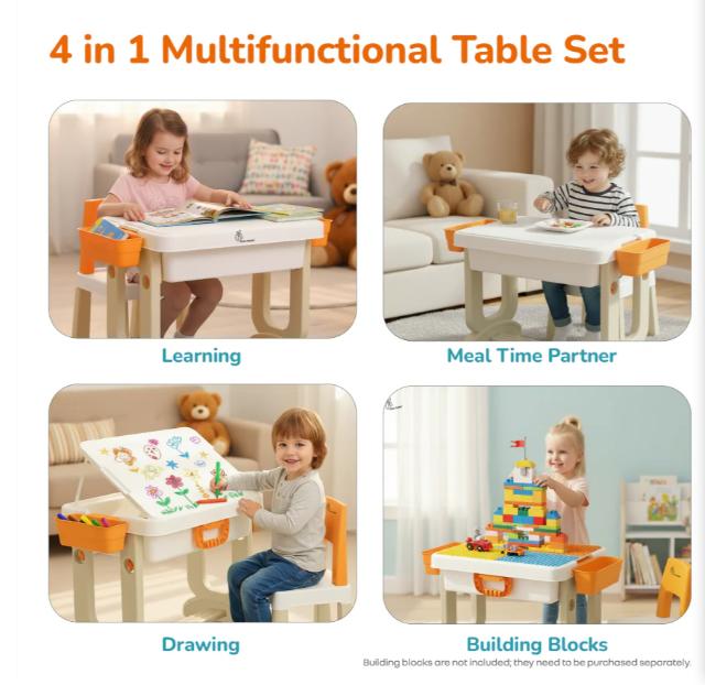 Little Genius Learner Study Table Set for Kids 4-in-1 Multifunctional Study Table With Portable, Safe & Smart Design - Blue Multi